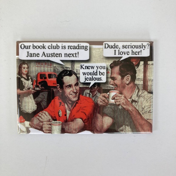 Vintage Retro Style Book Lovers Jane Austen Book Club Funny Fridge Magnets (2) - Picture 1 of 8